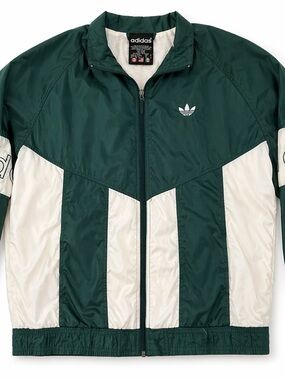Vintage Adidas Windbreaker Jacket Green White Trefoil Full Zip Size M
